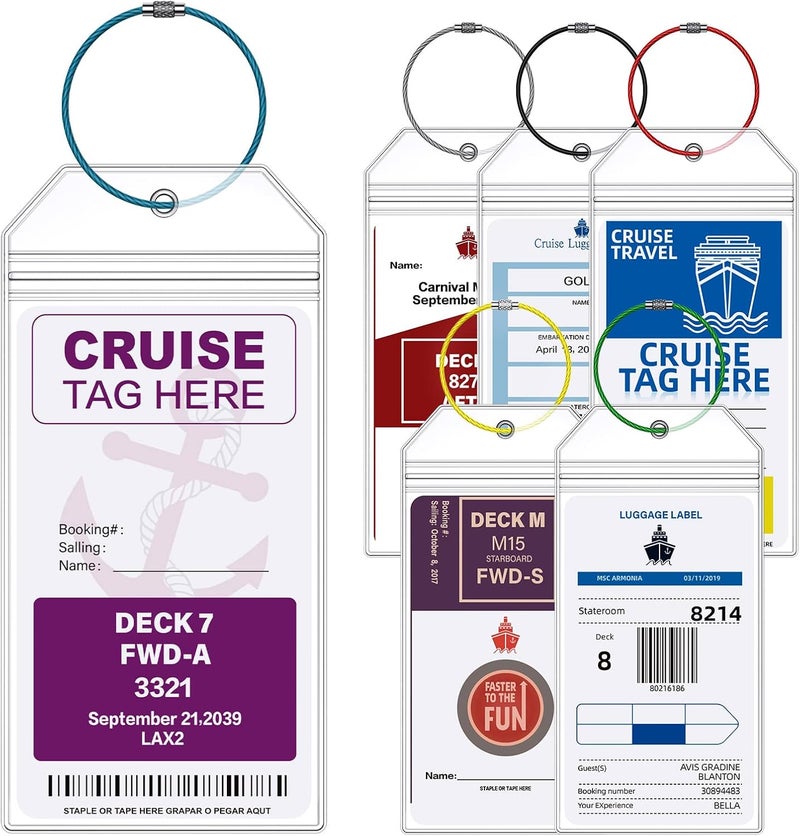 Maloun Cruise Luggage Tags for Carnival, MSC, Costa, NCL & Princess Cruise Ships, 6Pack Clear Tags Zip Seal Reusable Cruise Travel Essentials for 2025-2026 - Image 1